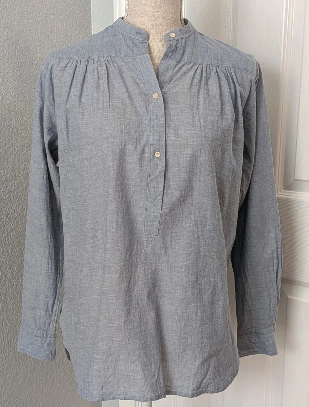 Nili Lotan Neville Cotton Long Sleeve Popover Light Blue Size XS